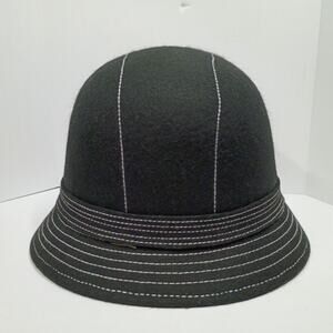 Peter Grimm O/S Black Wool Elasta Fit Contrast Stitch Detail Cloche Hat Village